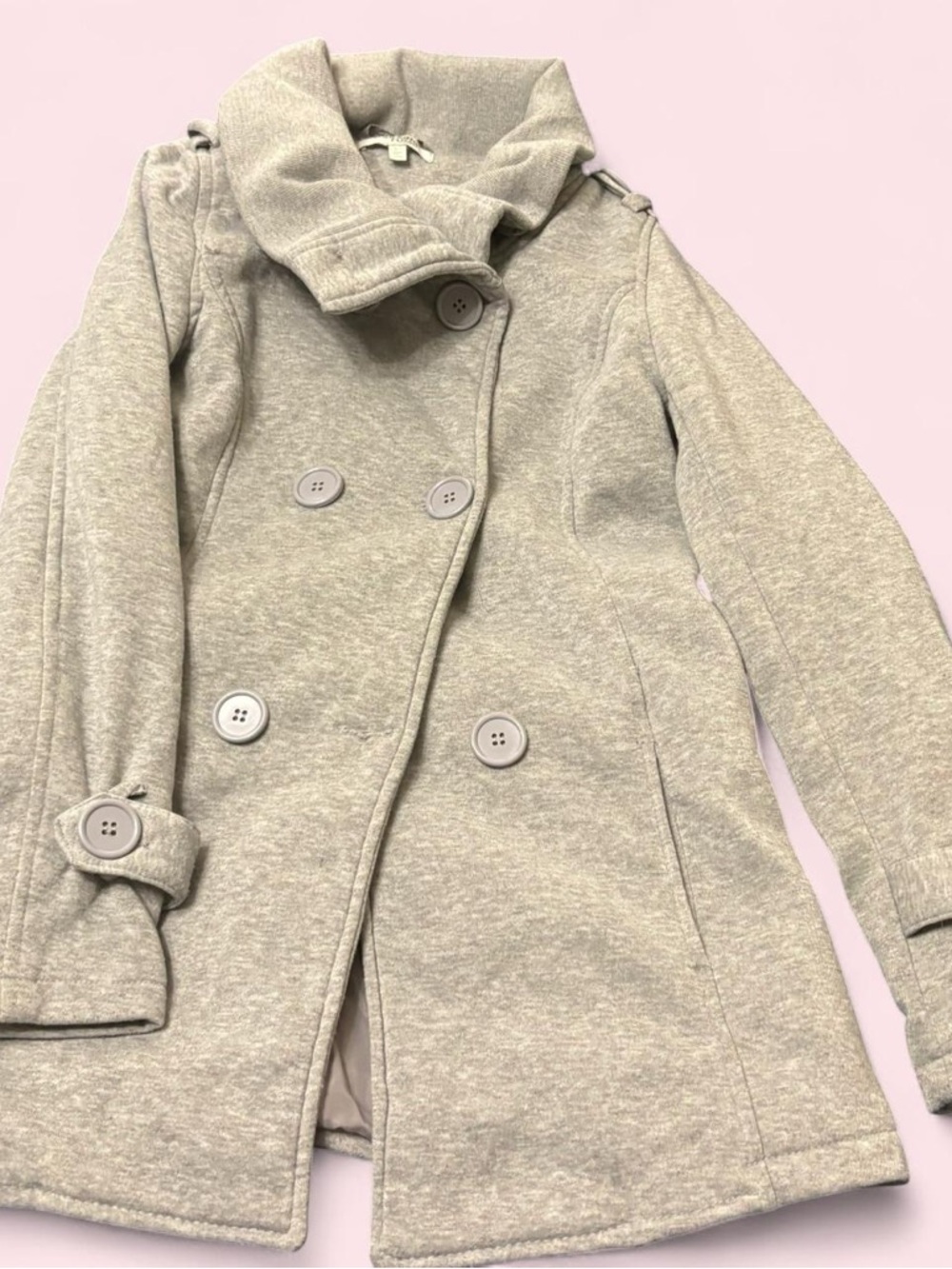 Charlotte Russe Girls' Light Gray Double-Breasted Pea Coat